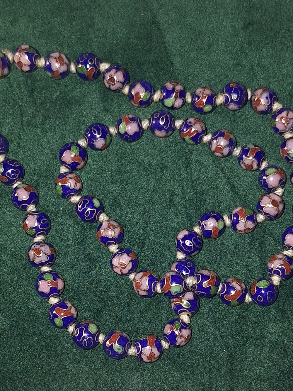 Vintage Blue Floral Cloisonné Bead Necklace Chinese 1930s-1950s